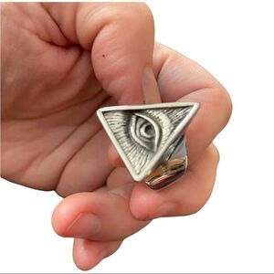 Stainless Steel Illuminati Pyramid All Seeing Eye Providence Statement Ring NEW